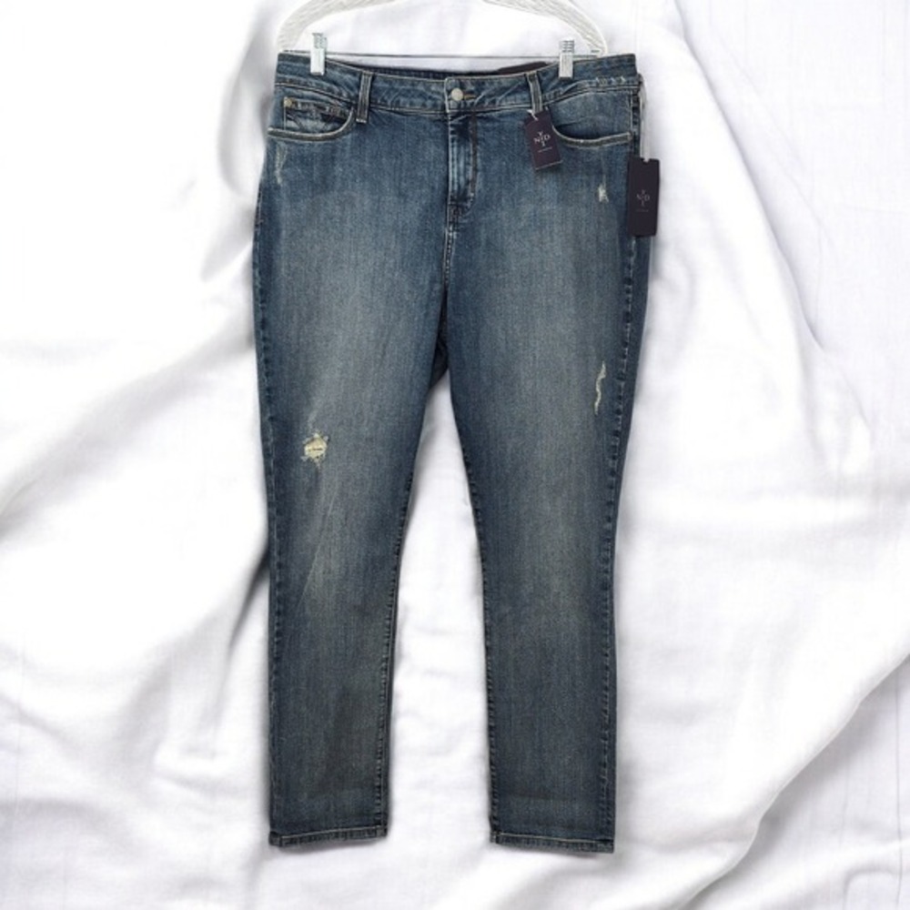 NYDJ Distressed Ankle Jeans Stretch Denim Medium Wash Womens Size 18 Blue NWT